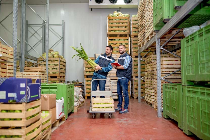 Les caisses en bois et en plastique ajourées assurent la ventilation nécessaire au stockage de fruits et légumes.